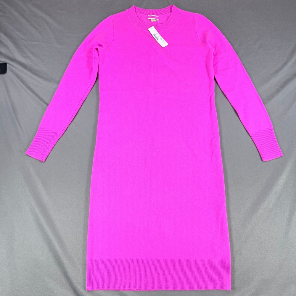 J.Crew Cashmere Dress XXS Neon Berry Pink NWT Long Sleeve Crewneck Sweater Dress